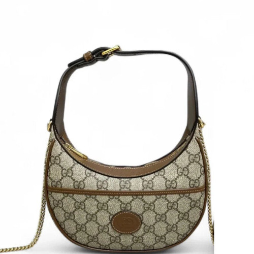 Gucci Mini Ophidia Half Moon Hobo GG Supreme Monogram Tan