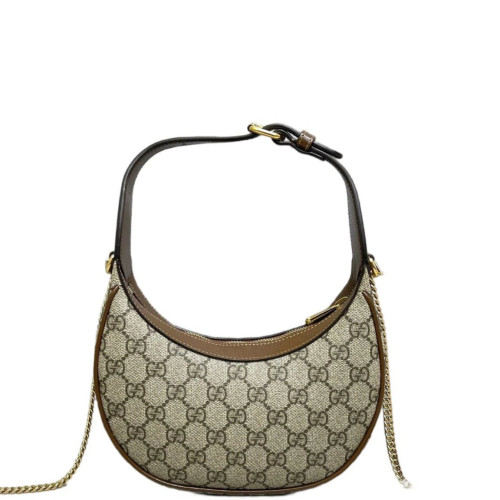 Gucci Mini Ophidia Half Moon Hobo GG Supreme Monogram Tan