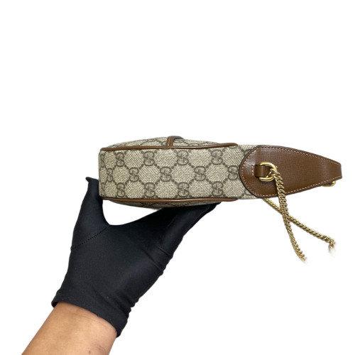 Gucci Mini Ophidia Half Moon Hobo GG Supreme Monogram Tan