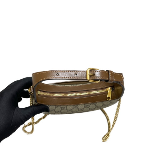 Gucci Mini Ophidia Half Moon Hobo GG Supreme Monogram Tan