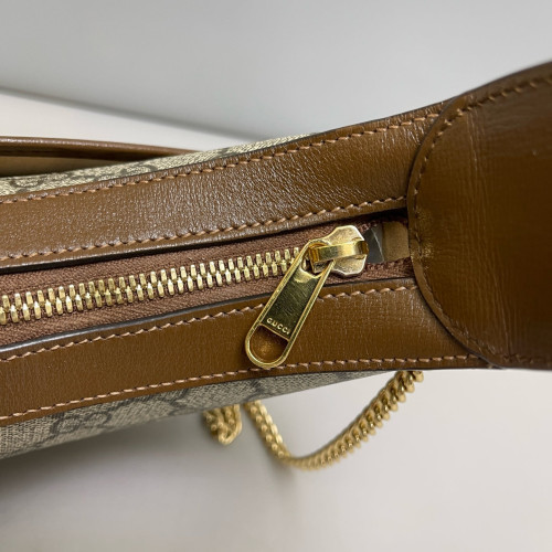Gucci Mini Ophidia Half Moon Hobo GG Supreme Monogram Tan