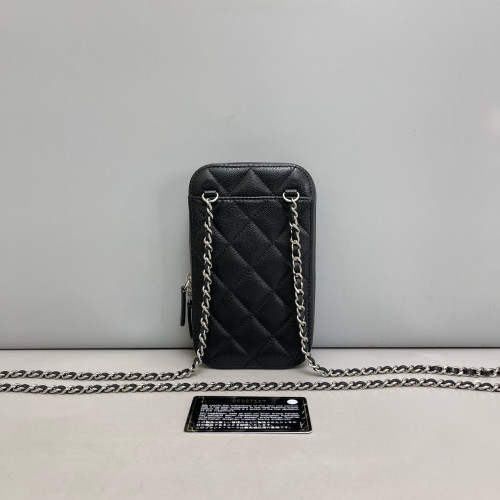 Chanel Quilted Phone Holder Grained Calfskin Black Chanel Quilted Phone Holder Grained Calfskin Black