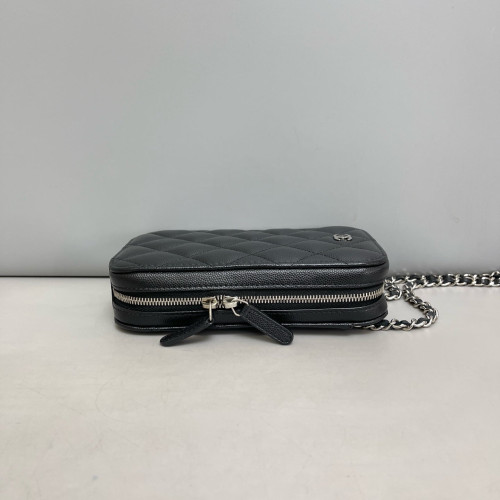 Chanel Quilted Phone Holder Grained Calfskin Black Chanel Quilted Phone Holder Grained Calfskin Black