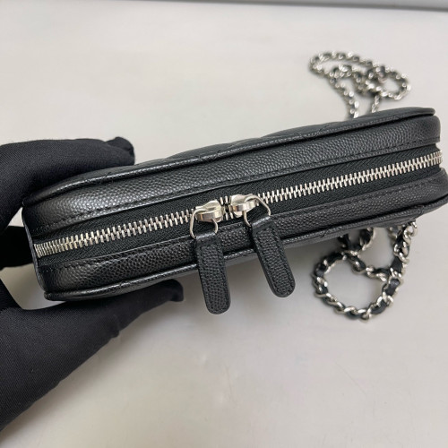 Chanel Quilted Phone Holder Grained Calfskin Black Chanel Quilted Phone Holder Grained Calfskin Black