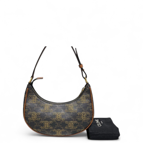 Celine Embroidered Medium Ava Shoulder Bag Triomphe Calfskin Brown Tan Dark Brown