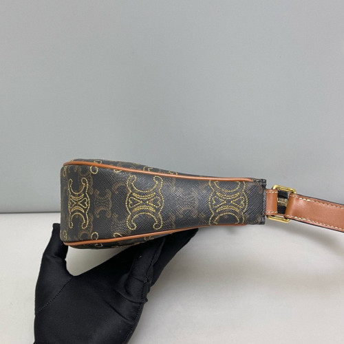 Celine Embroidered Medium Ava Shoulder Bag Triomphe Calfskin Brown Tan Dark Brown