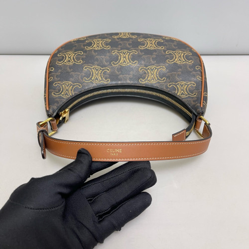 Celine Embroidered Medium Ava Shoulder Bag Triomphe Calfskin Brown Tan Dark Brown