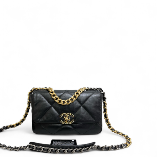 Chanel Quilted Small 19 Flag Lambskin Black Chanel Quilted Small 19 Flag Lambskin Black