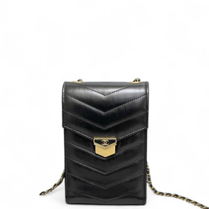 Chanel Quilted Phone Holder Calfskin Black Chanel Quilted Phone Holder Calfskin Black