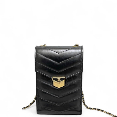 Chanel Quilted Phone Holder Calfskin Black