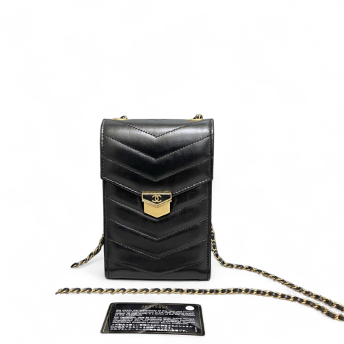 Chanel Quilted Phone Holder Calfskin Black