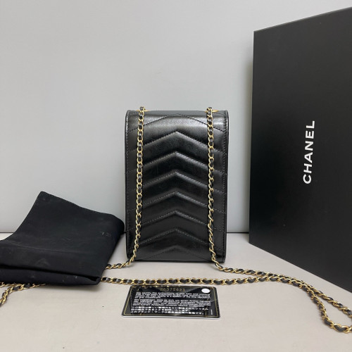 Chanel Quilted Phone Holder Calfskin Black