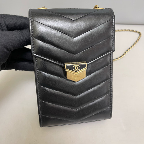 Chanel Quilted Phone Holder Calfskin Black