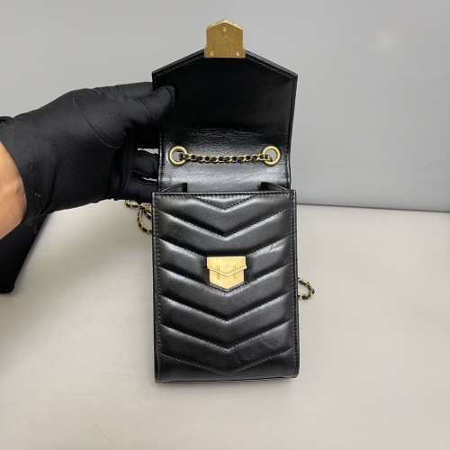 Chanel Quilted Phone Holder Calfskin Black