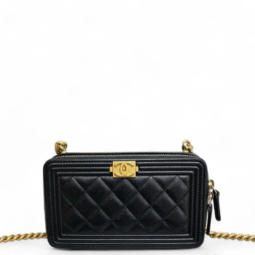 Chanel Quilted Boy Camera Case Grained Calfskin Black Chanel Quilted Boy Camera Case Grained Calfskin Black
