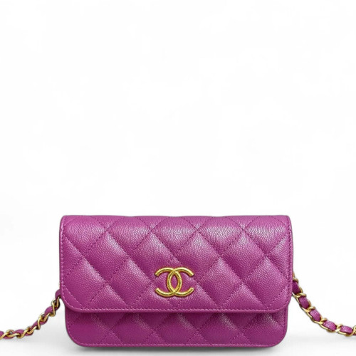 Chanel Quilted Wallet On Chain WOC Iridescent Grained Calfskin Purple Chanel Quilted Wallet On Chain WOC Iridescent Grained Calfskin Purple