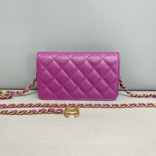Chanel Quilted Wallet On Chain WOC Iridescent Grained Calfskin Purple Chanel Quilted Wallet On Chain WOC Iridescent Grained Calfskin Purple