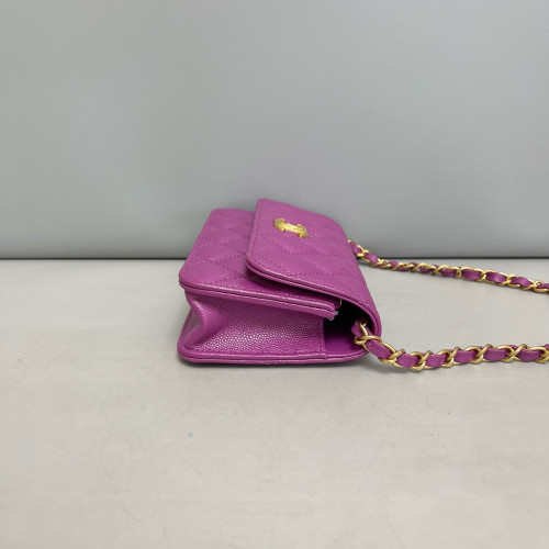 Chanel Quilted Wallet On Chain WOC Iridescent Grained Calfskin Purple Chanel Quilted Wallet On Chain WOC Iridescent Grained Calfskin Purple