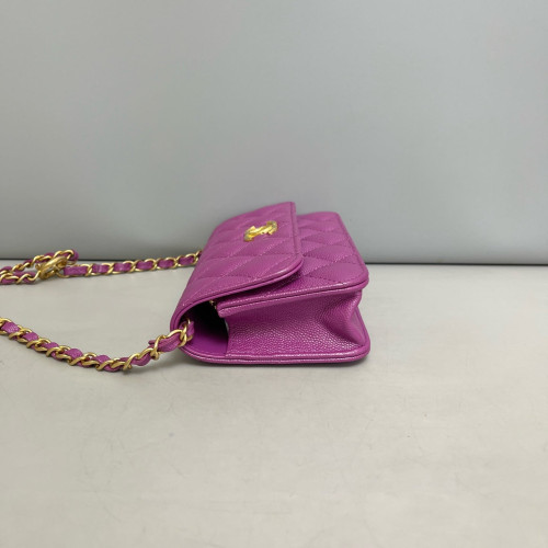 Chanel Quilted Wallet On Chain WOC Iridescent Grained Calfskin Purple Chanel Quilted Wallet On Chain WOC Iridescent Grained Calfskin Purple