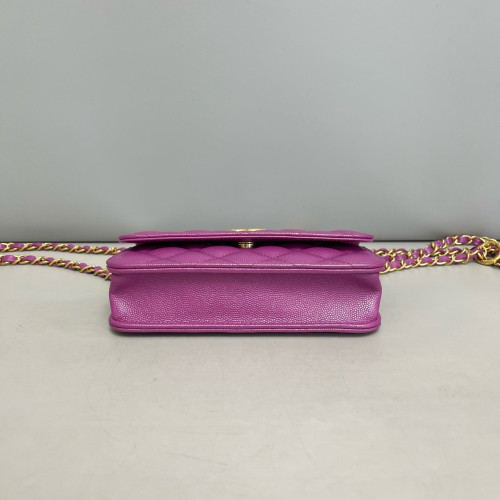 Chanel Quilted Wallet On Chain WOC Iridescent Grained Calfskin Purple Chanel Quilted Wallet On Chain WOC Iridescent Grained Calfskin Purple