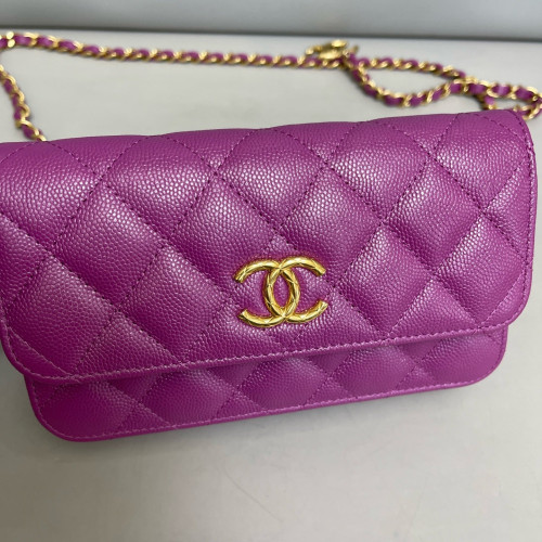 Chanel Quilted Wallet On Chain WOC Iridescent Grained Calfskin Purple Chanel Quilted Wallet On Chain WOC Iridescent Grained Calfskin Purple