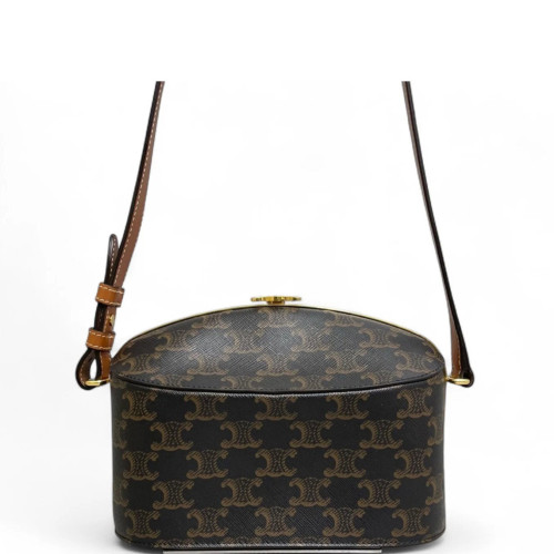 Celine Triomphe Shoulder Bag Triomphe Black Brown