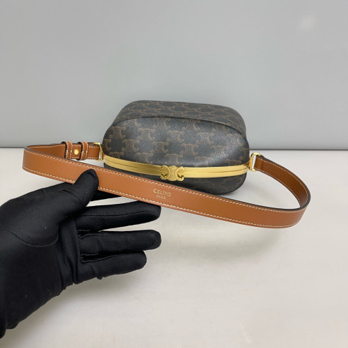 Celine Triomphe Shoulder Bag Triomphe Black Brown