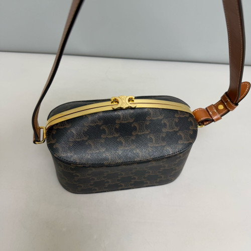 Celine Triomphe Shoulder Bag Triomphe Black Brown