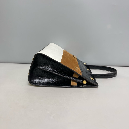 Burberry Small Title Tote Calfskin Crocodile Embossed Suede Lizard Embossed Calfskin Black Brown White