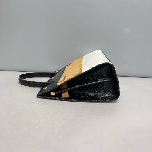 Burberry Small Title Tote Calfskin Crocodile Embossed Suede Lizard Embossed Calfskin Black Brown White