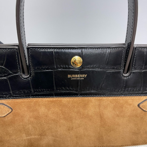 Burberry Small Title Tote Calfskin Crocodile Embossed Suede Lizard Embossed Calfskin Black Brown White