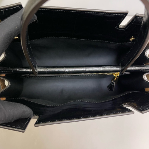 Burberry Small Title Tote Calfskin Crocodile Embossed Suede Lizard Embossed Calfskin Black Brown White