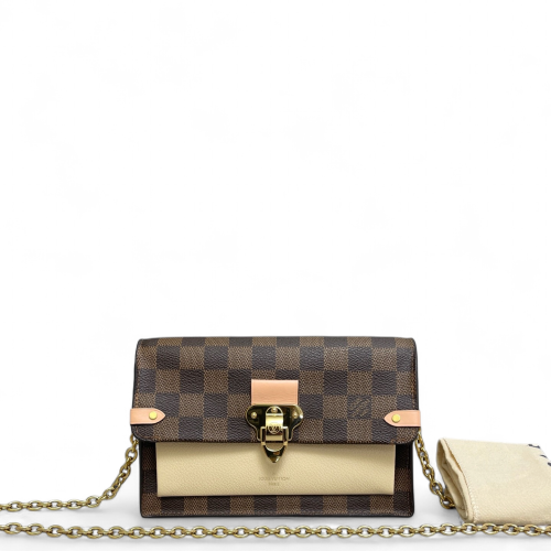 Louis Vuitton Vavin Chain Wallet Damier Ebene Beige Brown