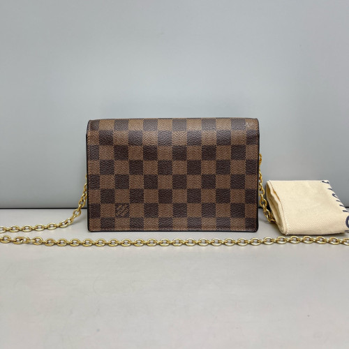 Louis Vuitton Vavin Chain Wallet Damier Ebene Beige Brown