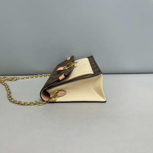 Louis Vuitton Vavin Chain Wallet Damier Ebene Beige Brown