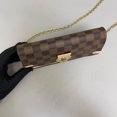 Louis Vuitton Vavin Chain Wallet Damier Ebene Beige Brown