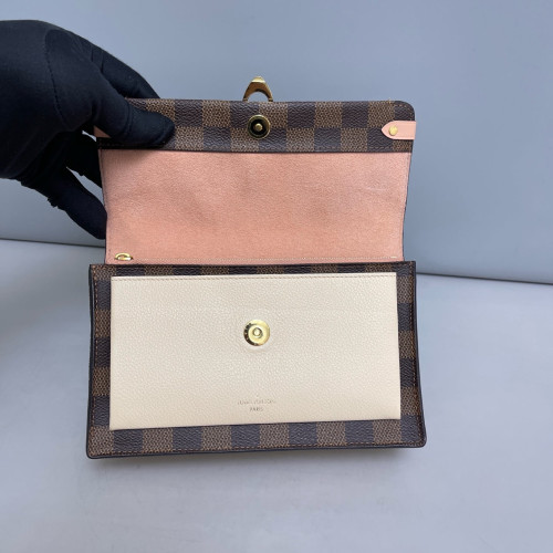 Louis Vuitton Vavin Chain Wallet Damier Ebene Beige Brown