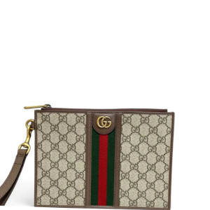 Gucci Clutch GG Supreme Monogram Beige Brown Green