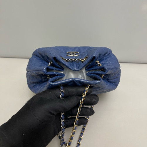 Chanel Quilted Small Gabrielle Backpack Grained Calfskin Blue