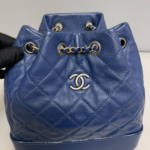 Chanel Quilted Small Gabrielle Backpack Grained Calfskin Blue