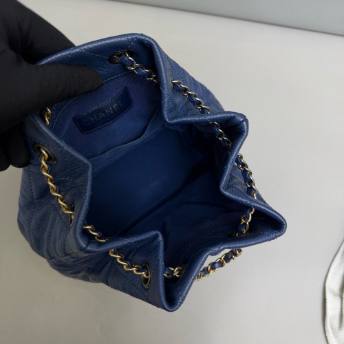 Chanel Quilted Small Gabrielle Backpack Grained Calfskin Blue