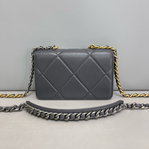 Chanel Quilted 19 Wallet On Chain WOC Lambskin Grey