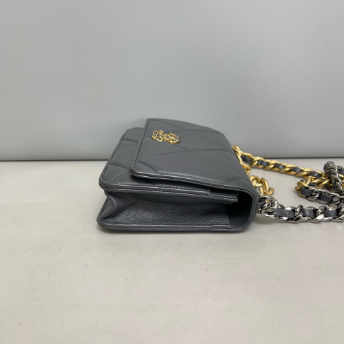Chanel Quilted 19 Wallet On Chain WOC Lambskin Grey
