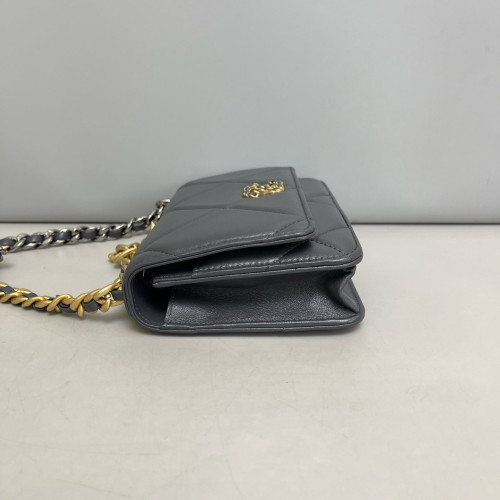 Chanel Quilted 19 Wallet On Chain WOC Lambskin Grey