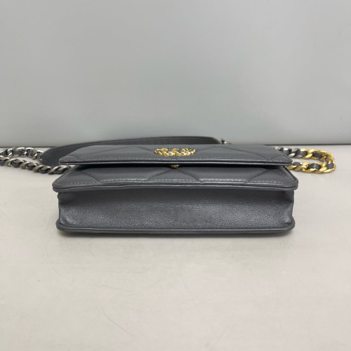Chanel Quilted 19 Wallet On Chain WOC Lambskin Grey