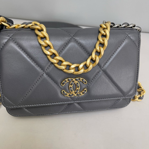 Chanel Quilted 19 Wallet On Chain WOC Lambskin Grey