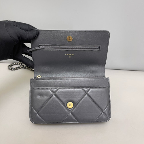 Chanel Quilted 19 Wallet On Chain WOC Lambskin Grey