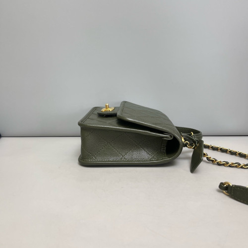 Chanel Quilted Mini School Menory Top Handle Flap Backpack Caviar Dark Green