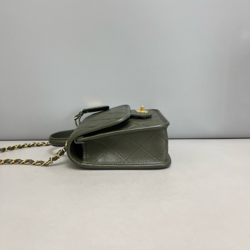 Chanel Quilted Mini School Menory Top Handle Flap Backpack Caviar Dark Green