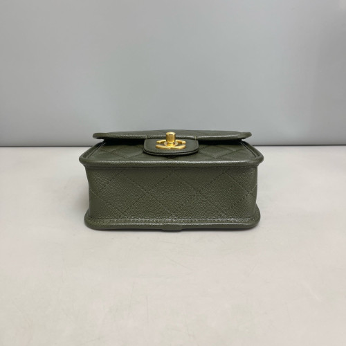 Chanel Quilted Mini School Menory Top Handle Flap Backpack Caviar Dark Green